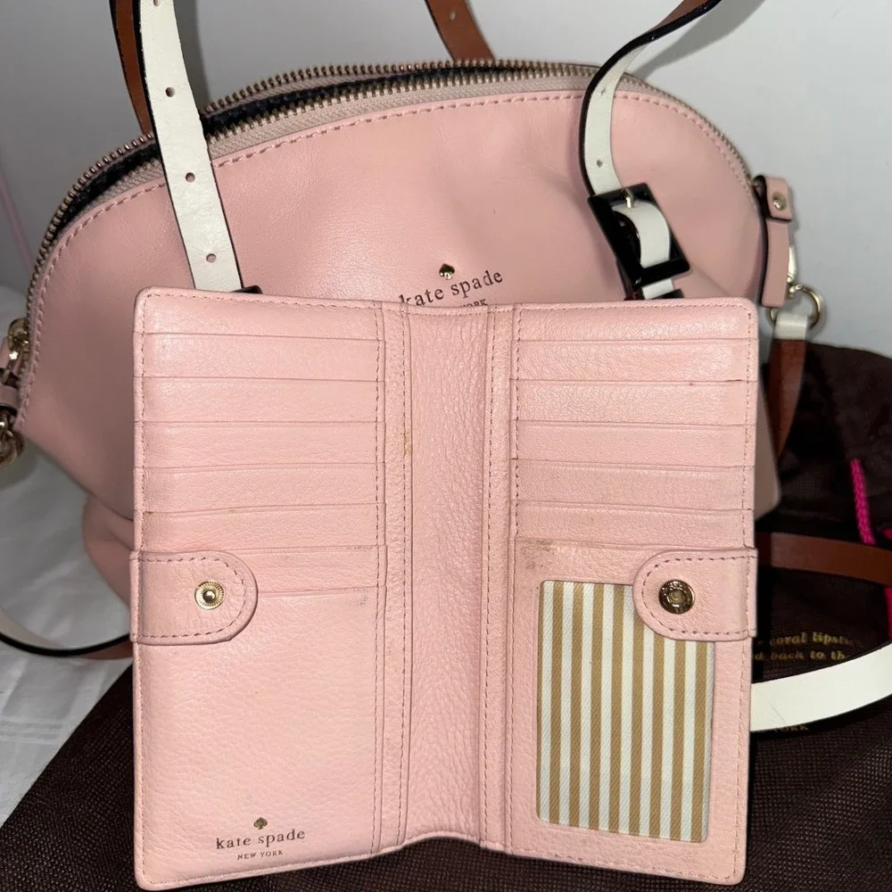 Kate Spade New York Pink Leather Dome Satchel Shoulder Bag & Wallet Set Dust Bag